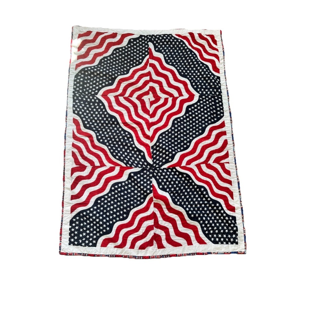 Handmade Patriotic American Flag Throw Quilt 54" X 38" Sofa Fourth of July